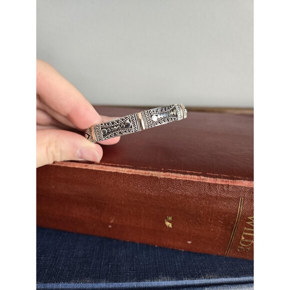 Bali Sterling Silver Cuff Bracelet Stunning 925 Silver Bangle Gold Tone Accents - Picture 2 of 8